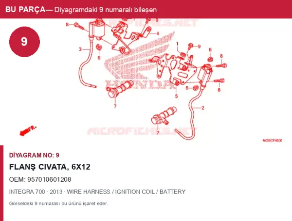 Honda INTEGRA Orijinal Flanş civata, 6X12 957010601208 (2013) — WIRE HARNESS / IGNITION COIL / BATTERY (Türkiye)