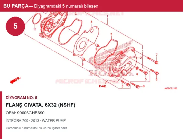 Honda INTEGRA Orijinal Flanş civata, 6X32 (Nshf) 90006GHB690 (2013) — WATER PUMP (Türkiye)