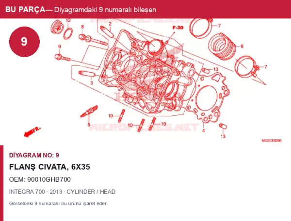 Honda INTEGRA Orijinal Flanş civata, 6X35 90010GHB700 (2013) — CYLINDER / HEAD (Türkiye)