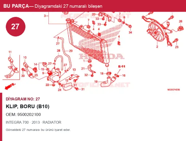 Honda INTEGRA Orijinal Klip, Boru (B10) 9500202100 (2013) — RADIATOR (Türkiye)