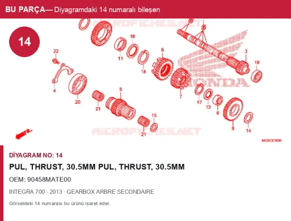 Honda INTEGRA Orijinal Pul, THRUST, 30.5MM Pul, THRUST, 30.5MM 90458MATE00 (2013) — GEARBOX ARBRE SECONDAIRE (Türkiye)