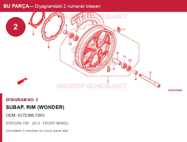 Honda INTEGRA Orijinal Subap, Rim (WONDER) 42753ML7003 (2013) — FRONT WHEEL (Türkiye)