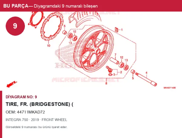Honda INTEGRA Orijinal Tire, Fr. (BRIDGESTONE) ( 44711MKAD72 (2019) — FRONT WHEEL (Türkiye)
