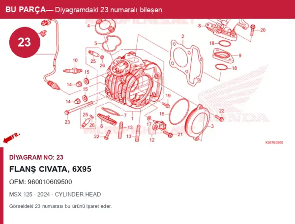 Honda MSX Orijinal Flanş civata, 6X95 960010609500 (2024) — CYLINDER HEAD (Türkiye)