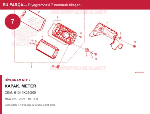 Honda MSX Orijinal Kapak, Meter 61341K26G00 (2024) — METER (Türkiye)
