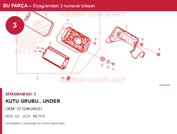 Honda MSX Orijinal Kutu Grubu., Under 37120K26G01 (2024) — METER (Türkiye)
