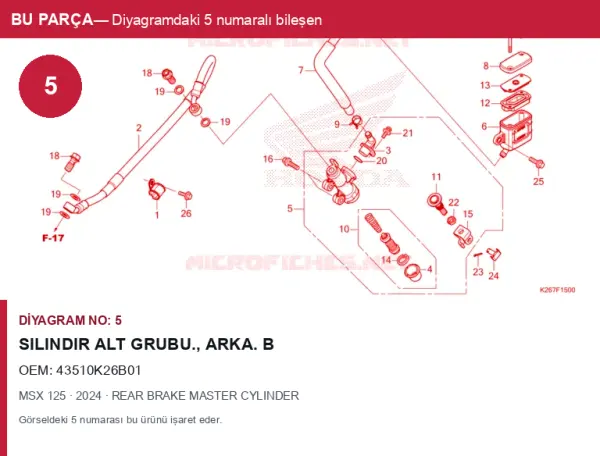 Honda MSX Orijinal Silindir Alt Grubu., Arka. B 43510K26B01 (2024) — REAR BRAKE MASTER CYLINDER (Türkiye)