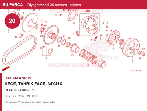 Honda PCX Orijinal Keçe, Tahrik Face, 34X41X 91211KN7671 (2024) — CLUTCH (Türkiye)
