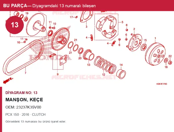 Honda PCX Orijinal Manşon, Keçe 23237K35V00 (2016) — CLUTCH (Türkiye)