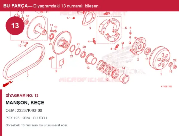 Honda PCX Orijinal Manşon, Keçe 23237K40F00 (2024) — CLUTCH (Türkiye)