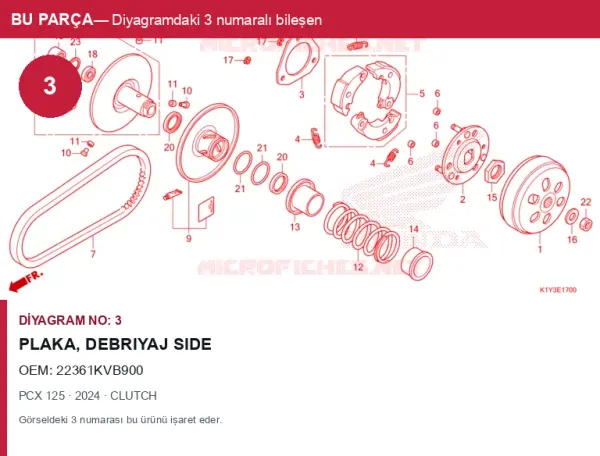 Honda PCX Orijinal Plaka, Debriyaj Side 22361KVB900 (2024) — CLUTCH (Türkiye)