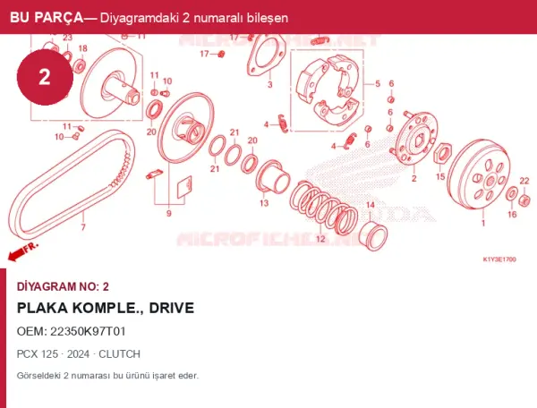 Honda PCX Orijinal Plaka Komple., Drive 22350K97T01 (2024) — CLUTCH (Türkiye)