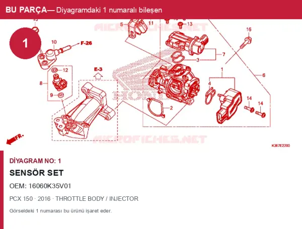 Honda PCX Orijinal Sensör Set 16060K35V01 (2016) — THROTTLE BODY / INJECTOR (Türkiye)