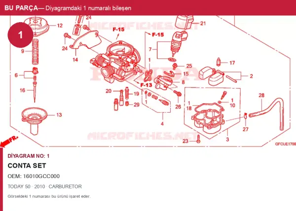 Honda TODAY Orijinal Conta Set 16010GCC000 (2010) — CARBURETOR (Türkiye)