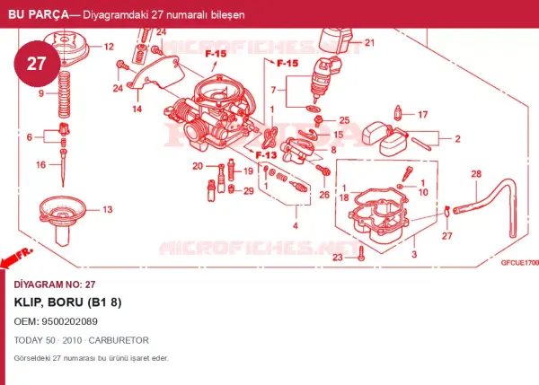 Honda TODAY Orijinal Klip, Boru (B1 8) 9500202089 (2010) — CARBURETOR (Türkiye)