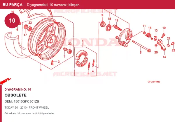 Honda TODAY Orijinal OBSOLETE 45010GFC901ZB (2010) — FRONT WHEEL (Türkiye)