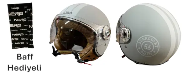 Nero Kask Çenesiz Mat Gri Starlight Takım-06 (L)
