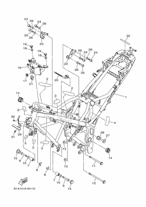 Yamaha R25 Orijinal Destek 1 B1X-F122A-00 (2021-2025) — Frame (Türkiye)